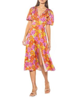 Alexia Admor V-Neck Puff Sleeve Midi Dress - Red