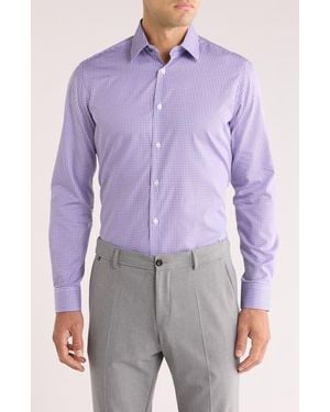 Duchamp Tailored Fit Check Print Dress Shirt - Blue