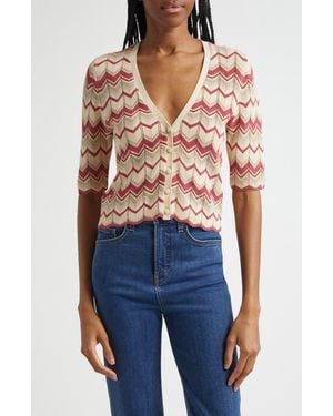 Ramy Brook Alec Chevron Metallic Stripe Cotton Blend Cardigan - Blue