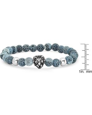 Steeltime Lion Agate Bead Bracelet - Blue