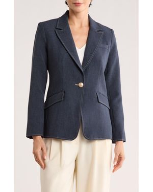 Tahari Single Button Chambray Blazer - Blue