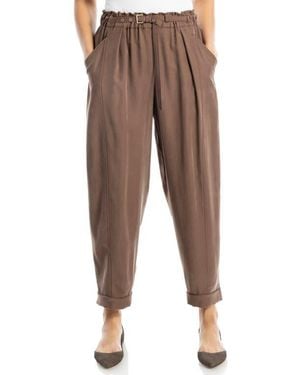 Max Studio Brushed Twill Belted Cuffed Barrel Leg Pants - Brown