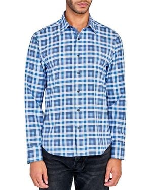 Con.struct Trim Fit Plaid Performance Button-Up Shirt - Blue