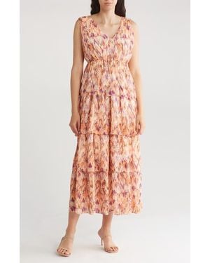 Wishlist Tiered Floral Sundress - Orange