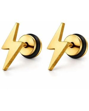 Rebel Stainless Steel Lightning Bolt Screwback Stud Earrings - Metallic