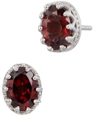Savvy Cie Jewels Rhodium Plated Sterling Oval Semiprecious Stone Stud Earrings - White