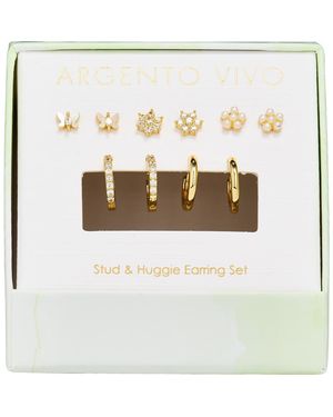 Argento Vivo Pearl Flower Stud & Hoop Earrings Set - White