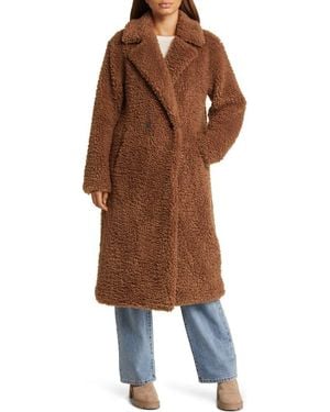 Bernardo Faux Shearling Double Breasted Longline Coat - Brown