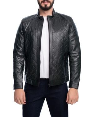 VELLAPAIS Leola Diamond Quilted Leather Jacket - Black