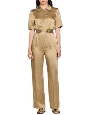 Sandro Sisteron Satin Zip Jumpsuit - Natural