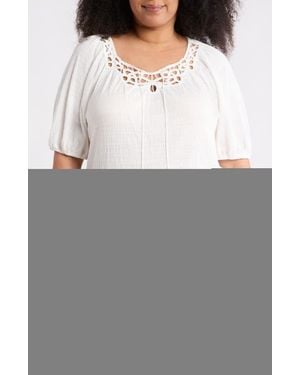 Max Studio Elbow Sleeve Yoke Top - Gray