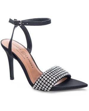Chinese Laundry Rhinestone Embellished Pointed-Toe Ankle Strap Heels - Black