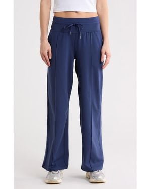 90 Degrees Interlock High Waist Pintuck Wide Leg Pants - Blue