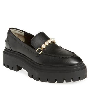 Stuart Weitzman Perla Imitation Pearl Lug Sole Loafer - Black