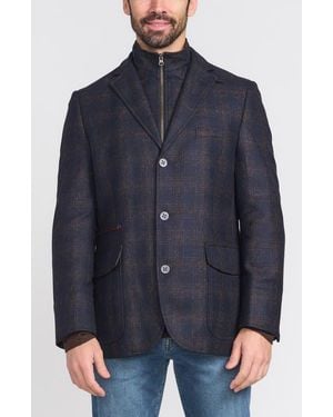 Flynt Plaid Wool Hybrid Sport Coat With Removable Bib - Blue