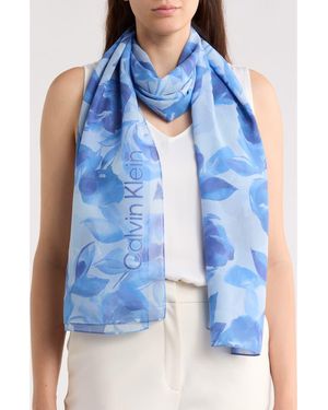Calvin Klein Faded Floral Chiffon Scarf - Blue