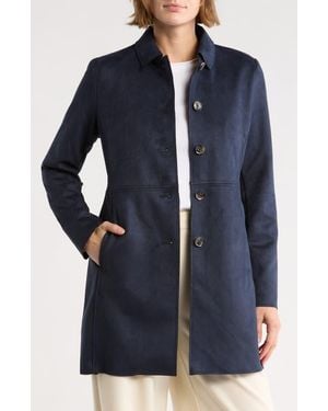 Tahari Faux Suede Car Coat - Blue