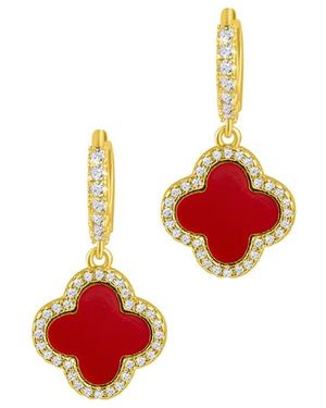 Adornia Crystal Halo Clover Drop Earrings - Red
