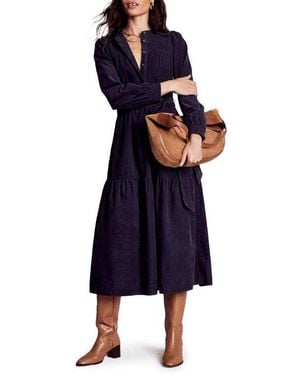 Boden Cecily Belted Long Sleeve Cotton Corduroy Midi Dress - Blue