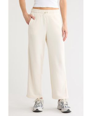 DKNY High Waist Relaxed Straight Leg Jacquard Mix Pants - Natural