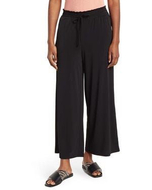 Ellen Tracy Palm Outline Smocked Crop Pants - Black