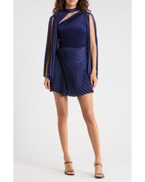 Alice + Olivia Aurelie Cape Sleeve Pleated Fit & Flare Minidress - Blue
