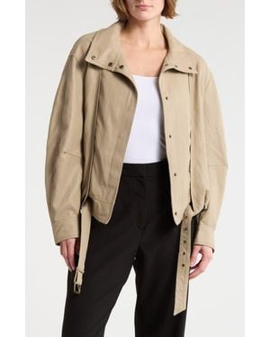 Max Studio Faux Leather Bomber Jacket - Natural