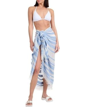 Vince Stripe Fringe Trim Scarf - Blue
