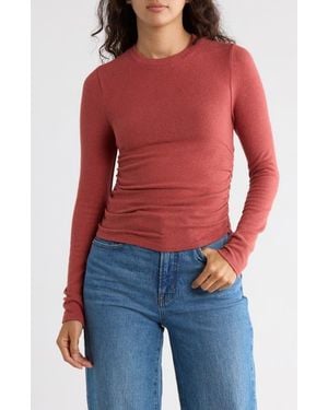 Madewell Long Sleeve Ruched Brushed Jersey Top - Red