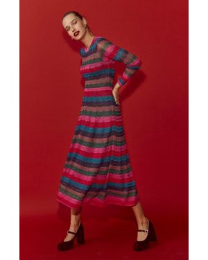 Boden Metallic Wave Long Sleeve Knit Dress - Red