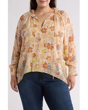 Joie Daisy Floral Long Sleeve Silk Top - Natural