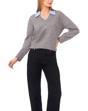 Halogen® Contrast Collar Twofer Sweater - Gray