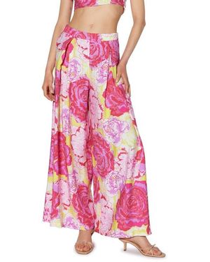 Something New Floral Pleated High Waist Palazzo Pants - Pink