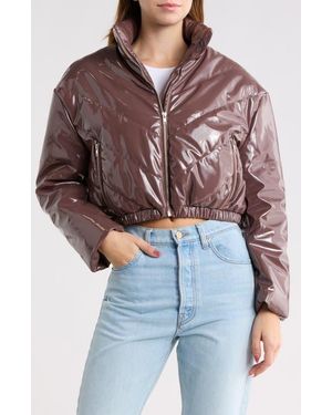 Vigoss Faux Leather Crop Puffer Jacket - Red