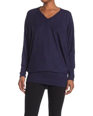 Go Couture V-Neck Dolman Sleeve Pullover - Blue