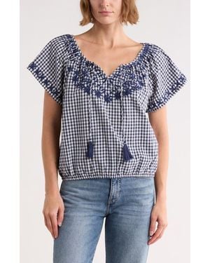 Lucky Brand Gingham Short Sleeve Cotton Top - Blue