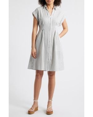 Julia Jordan Ticking Stripe Shirtdress - White