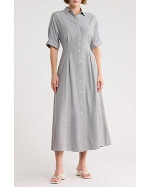 Max Studio Stripe Short Sleeve Maxi Shirtdress - Gray