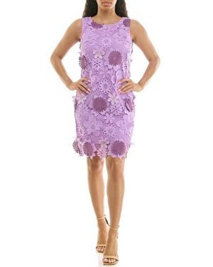 Nina Leonard Sleeveless 3D Floral Lace Shift Dress - Purple