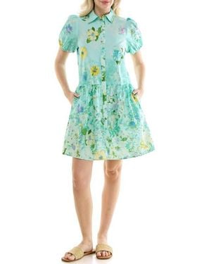 Nicole Miller Puff Sleeve Shirtdress - Green