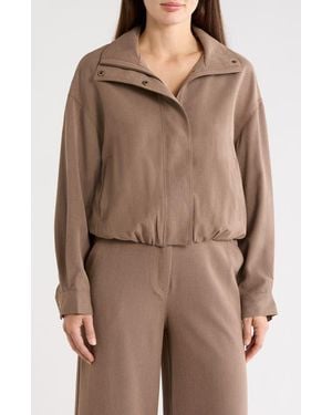 Max Studio Bubble Hem Crop Bomber Jacket - Brown