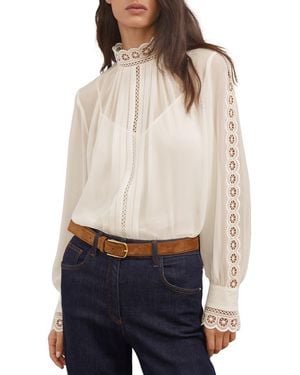 Reiss Ori Guipure Lace Trim Top - Natural