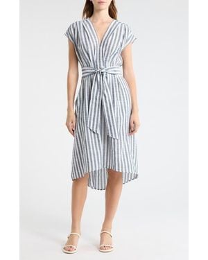 Max Studio Stripe Tie Front Cotton Blend Dress - Blue