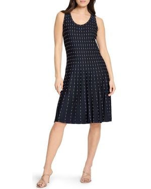 NIC+ZOE Falling Dot Flared Knit Dress - Blue