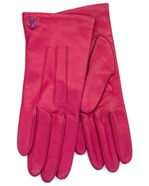 Portolano Flower Appliqué Leather Gloves - Pink
