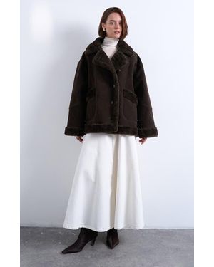TOPSHOP Faux Fur Oversize Jacket - Black