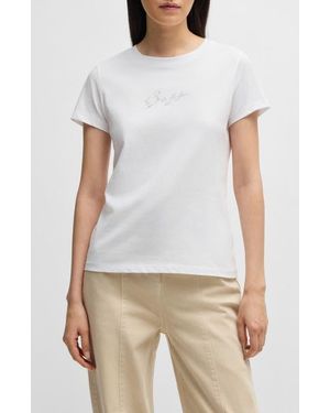 BOSS Crystal Logo Cotton T-Shirt - White