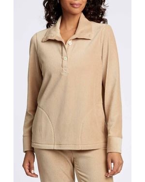 Foxcroft Sammy Corduroy Polo Sweater - Natural