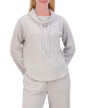 Lucky Brand Funnel Neck Long Sleeve Waffle Knit Top - Gray