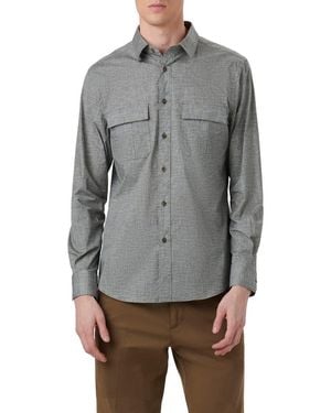 Bugatchi Jasper Shaped Fit Heather Stretch Chambray Button-Up Shirt - Gray